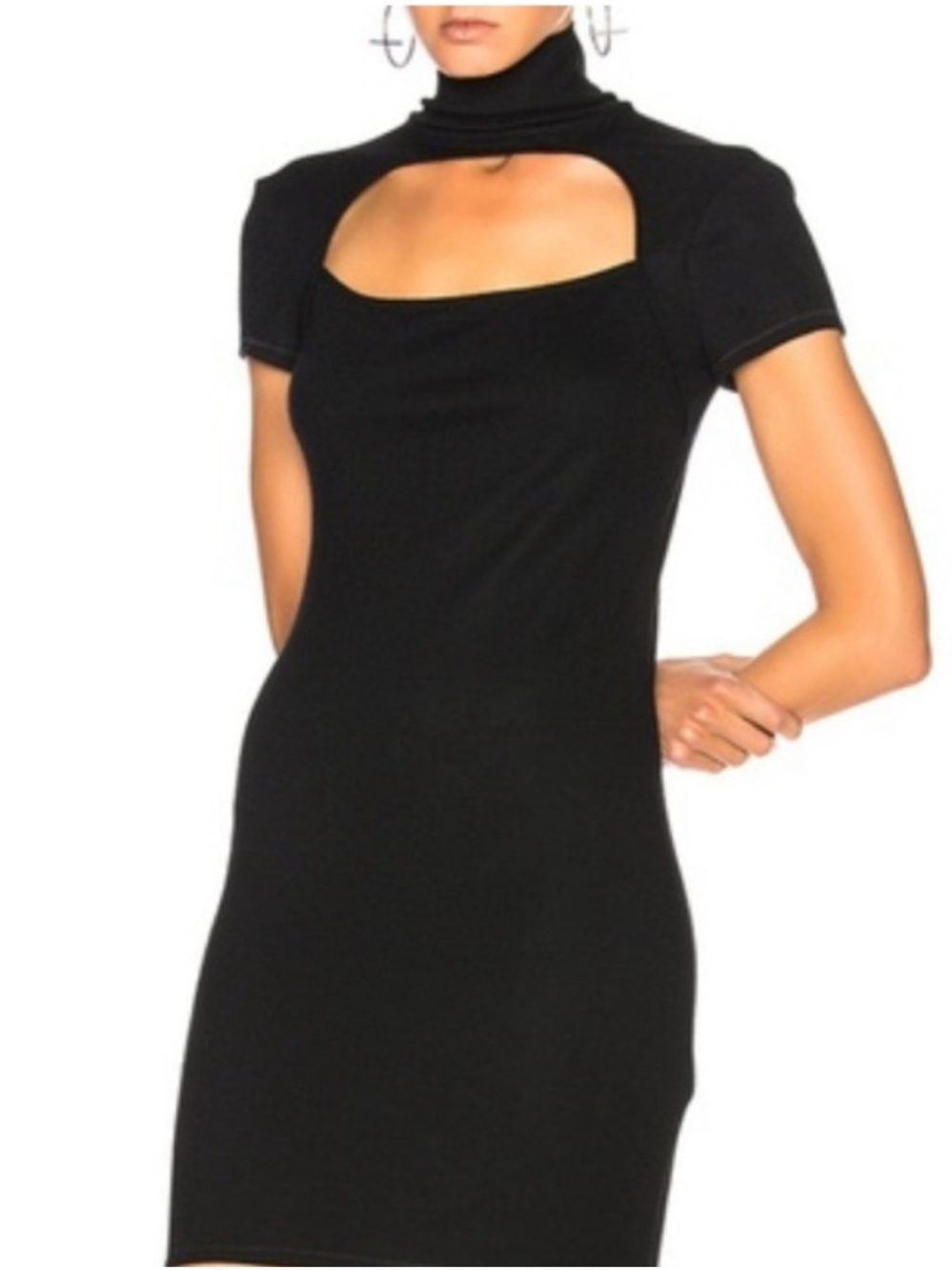 Helmut Lang Wool Turtleneck Mockneck Black Cutout Mini Dress Size S